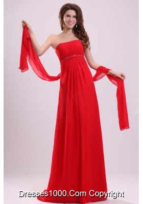 Eye Catching Red Strapless Beading and Ruching Chiffon Prom Dress