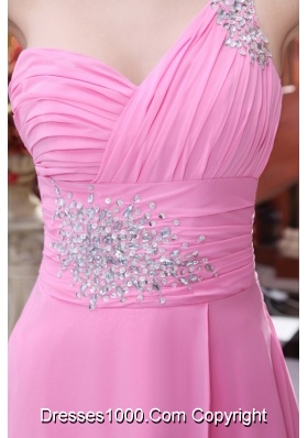 Sweet Rose Pink Empire One Shoulder Prom Gown Dress