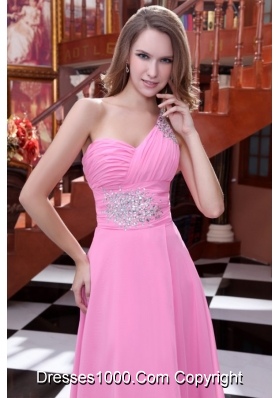 Sweet Rose Pink Empire One Shoulder Prom Gown Dress