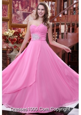 Sweet Rose Pink Empire One Shoulder Prom Gown Dress