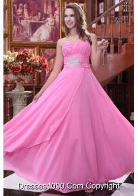 Sweet Rose Pink Empire One Shoulder Prom Gown Dress