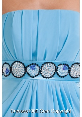 Cute Blue Chiffon Empire Strapless Mini-length Prom Dress