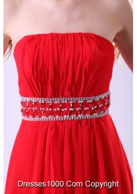 Beautiful Strapless Empire Red Floor-length Prom Evening Dress