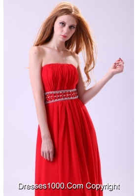 Beautiful Strapless Empire Red Floor-length Prom Evening Dress