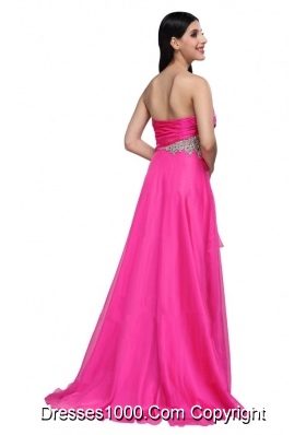 Hot Pink Empire Sweetheart Beading and Ruching Chiffon Prom Dress