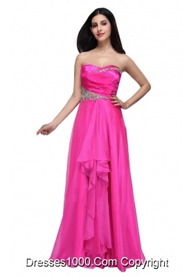 Hot Pink Empire Sweetheart Beading and Ruching Chiffon Prom Dress