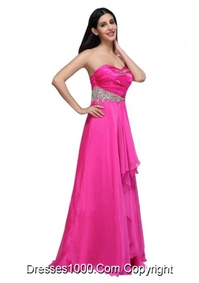 Hot Pink Empire Sweetheart Beading and Ruching Chiffon Prom Dress