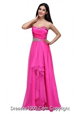 Hot Pink Empire Sweetheart Beading and Ruching Chiffon Prom Dress