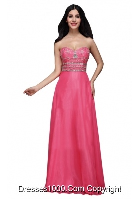 Hot Pink Empire Sweetheart Chiffon Beading and Ruching Prom Dress