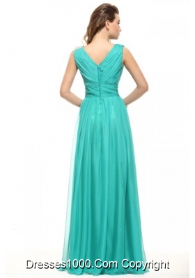 Unique Turquoise Empire V-neck Chiffon Ruching Prom Dress