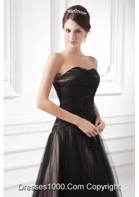 Graceful Formal Empire Sweetheart Black Tulle Ruching Prom Dress