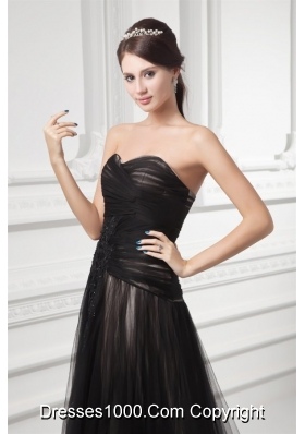 Graceful Formal Empire Sweetheart Black Tulle Ruching Prom Dress