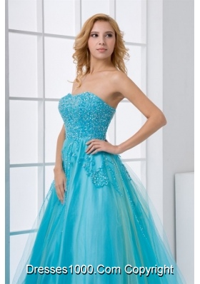 Gorgeous Princess Aqua Blue Floor Length Prom Gown Dress