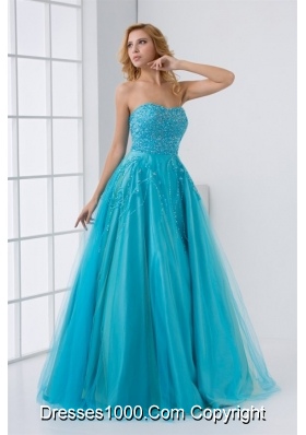 Gorgeous Princess Aqua Blue Floor Length Prom Gown Dress