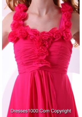 Hot Pink Empire Straps Ankle-length Ruching Chiffon Prom Dress