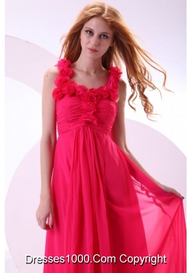 Hot Pink Empire Straps Ankle-length Ruching Chiffon Prom Dress