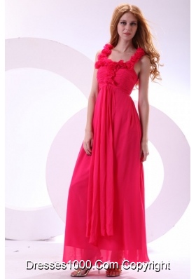 Hot Pink Empire Straps Ankle-length Ruching Chiffon Prom Dress