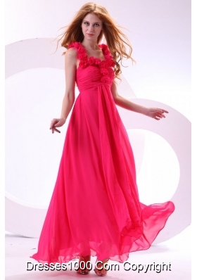 Hot Pink Empire Straps Ankle-length Ruching Chiffon Prom Dress
