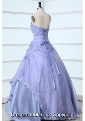 Simple Style Lavender Strapless Appliques Decorate Quinceanera Dress