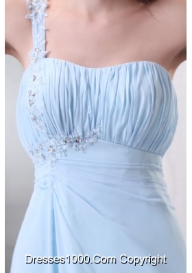 Light Blue One Shoulder Empire Chiffon Prom Dress with Appliques