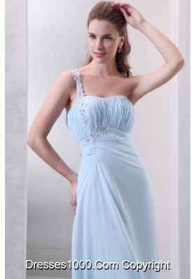 Light Blue One Shoulder Empire Chiffon Prom Dress with Appliques