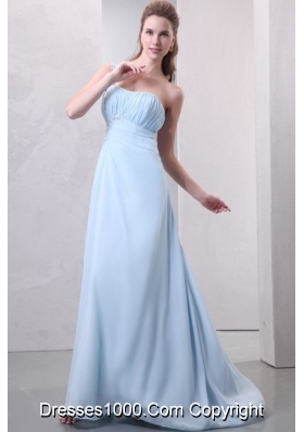 Light Blue One Shoulder Empire Chiffon Prom Dress with Appliques