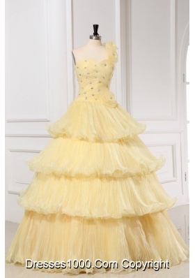 Pretty Light Yellow One Shoulder Quinceanera Dress For Girls