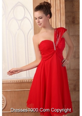 Affordable Summer One Shoulder Empire Red Knee-length Prom Dress