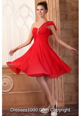 Affordable Summer One Shoulder Empire Red Knee-length Prom Dress