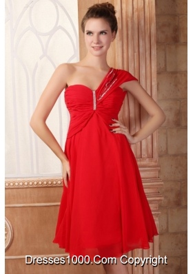 Affordable Summer One Shoulder Empire Red Knee-length Prom Dress