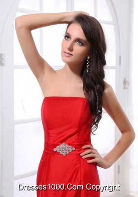 Red Strapless Prom Party Dress with Beading and Ruffles