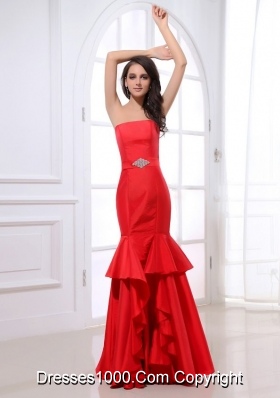 Red Strapless Prom Party Dress with Beading and Ruffles