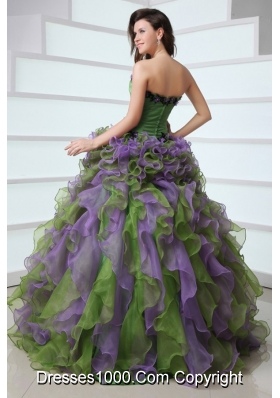 Multi-color Strapless sweet 16 dresses with Appliques and Ruffles