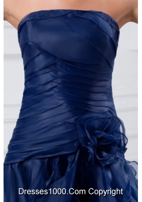 Navy Blue Strapless Ruffles High-low Style Prom Dress