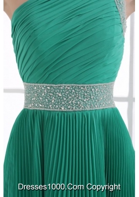 Unique Green One Shoulder Empire Ankle-length Pleats Prom Dress