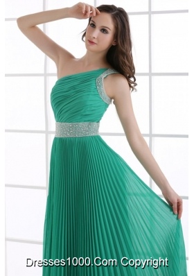 Unique Green One Shoulder Empire Ankle-length Pleats Prom Dress