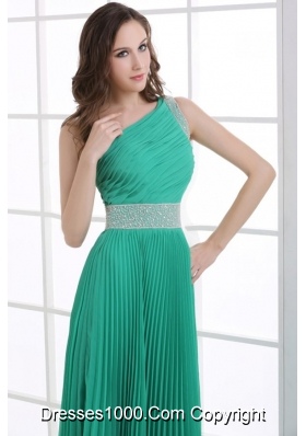 Unique Green One Shoulder Empire Ankle-length Pleats Prom Dress