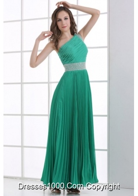 Unique Green One Shoulder Empire Ankle-length Pleats Prom Dress