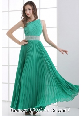 Unique Green One Shoulder Empire Ankle-length Pleats Prom Dress