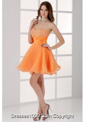 Orange Mini-length Sweetheart Beaded Short Prom Cocktail Dress