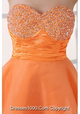 Orange Mini-length Sweetheart Beaded Short Prom Cocktail Dress