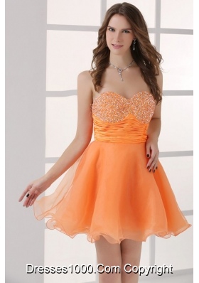 Orange Mini-length Sweetheart Beaded Short Prom Cocktail Dress