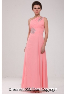 Popular Pink One Shoulder Prom Evening Dress with Beading