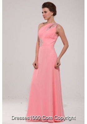 Popular Pink One Shoulder Prom Evening Dress with Beading