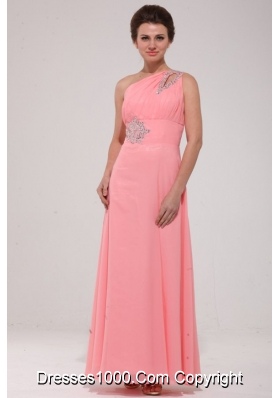 Popular Pink One Shoulder Prom Evening Dress with Beading
