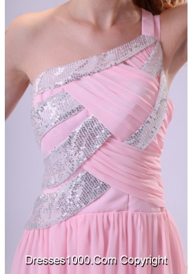 Pretty Baby Pink One Shoulder Floor-length Chiffon Prom Dress