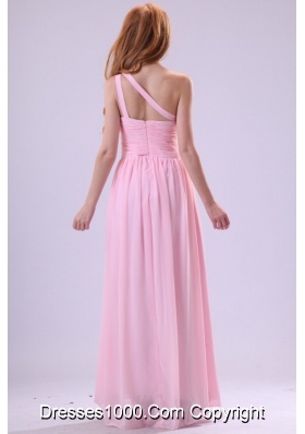 Pretty Baby Pink One Shoulder Floor-length Chiffon Prom Dress