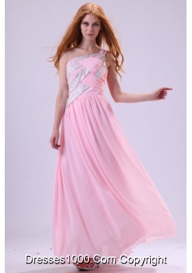 Pretty Baby Pink One Shoulder Floor-length Chiffon Prom Dress