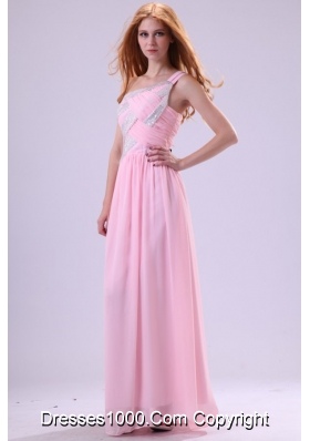 Pretty Baby Pink One Shoulder Floor-length Chiffon Prom Dress