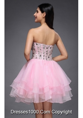 Princess Baby Pink Sweetheart Beading Organza Knee-length Prom Dress